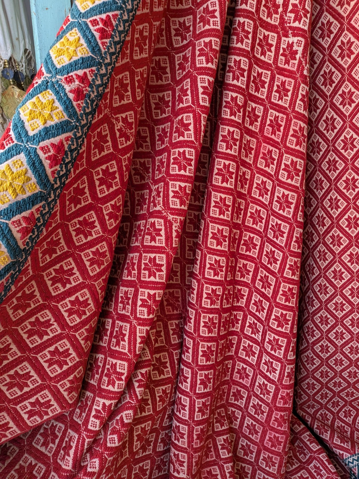 Sindhi Rald Bangladesh Blanket Handmade Woven Vintage Red Patterned Bengal Thick