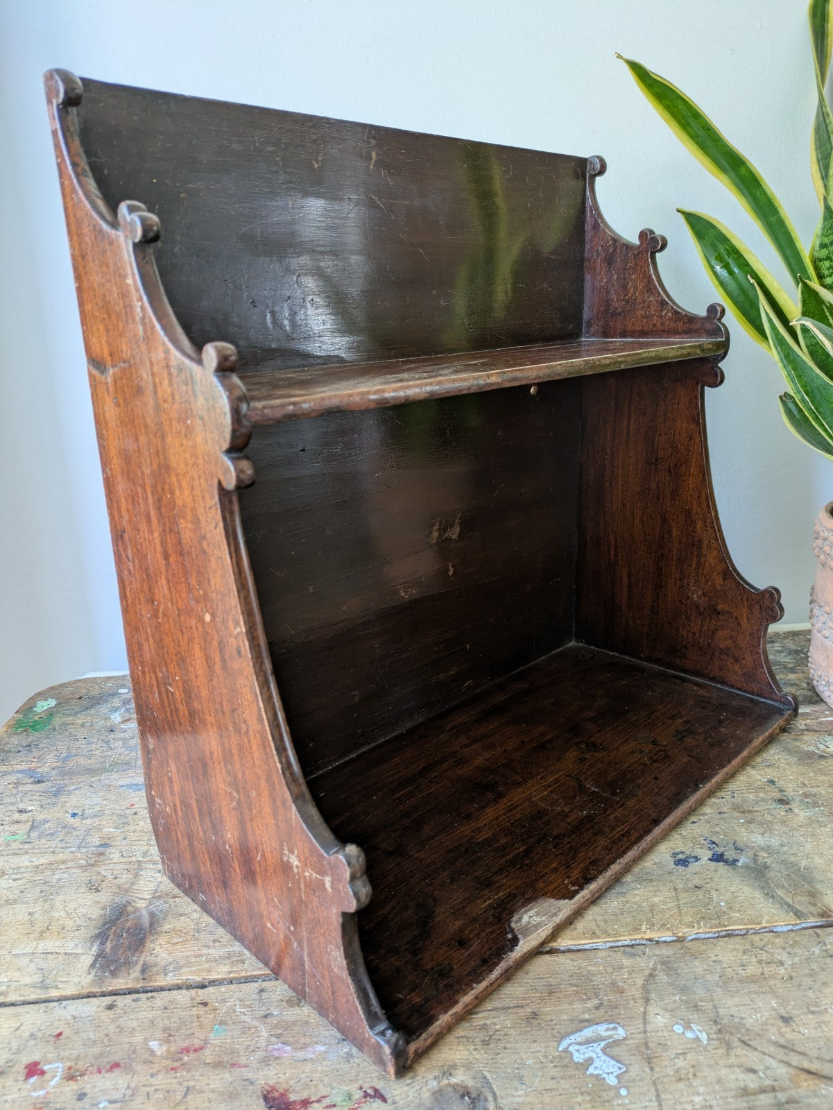 Antique English Oak Gothic Ecclesiastic Georgian Wall Shelf Shelves Waterfall