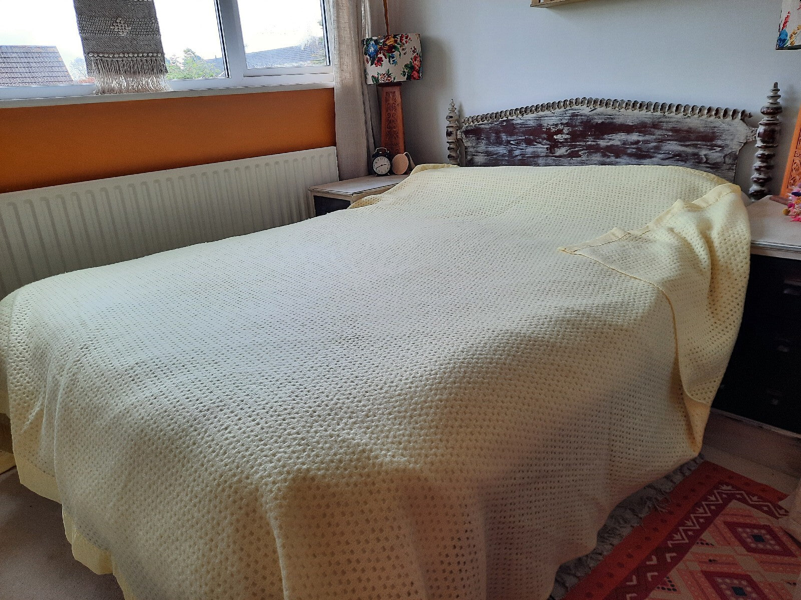 Vintage Witney honeycomb yellow cellular Blanket 251cm x 257cm retro Warm Throw