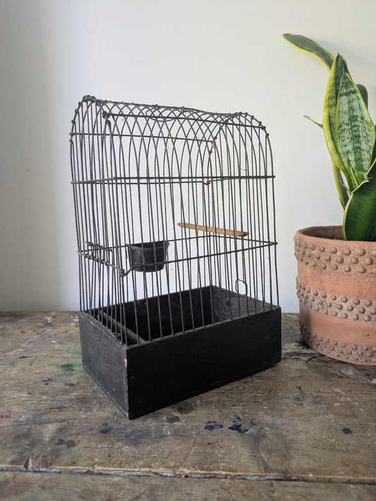 VTG Canary Black Wire Show Carry Bird Cage Decor Bird Cage Wooden Antique Prop