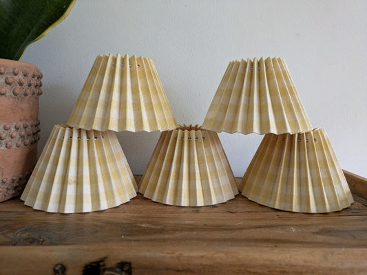5x Vintage Candle Clip On Lampshades in Yellow Check Small Mini Wall Light Shade