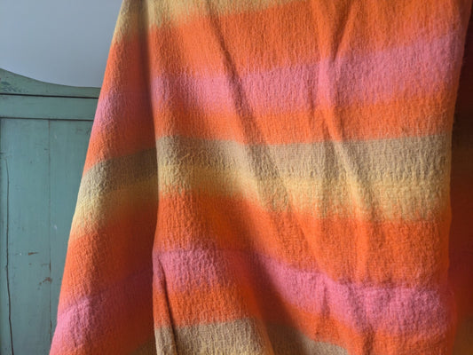 Vintage 100% Wool Blanket Throw Orange Pink Abstract Retro 1960s 1970s Campervan