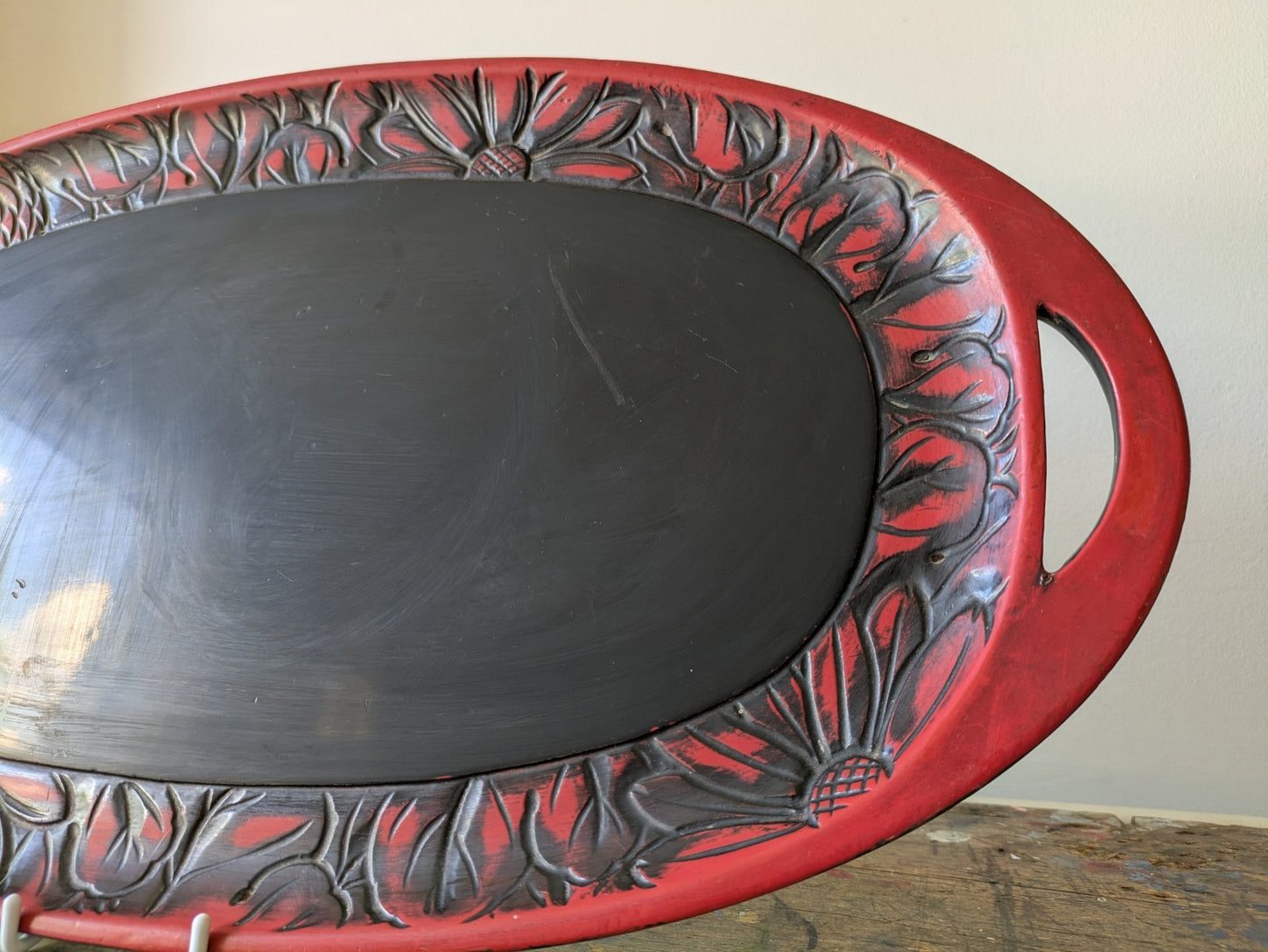 Japanese Obon Tray Lacquer Vintage Kamakura Tradition Carved Large Rare Floral!