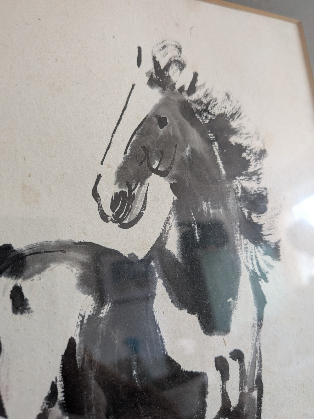 XU BEIHONG 徐悲鴻 Painting 'Horse' Collectible Chinese Art Asian Ink Frame Vintage!