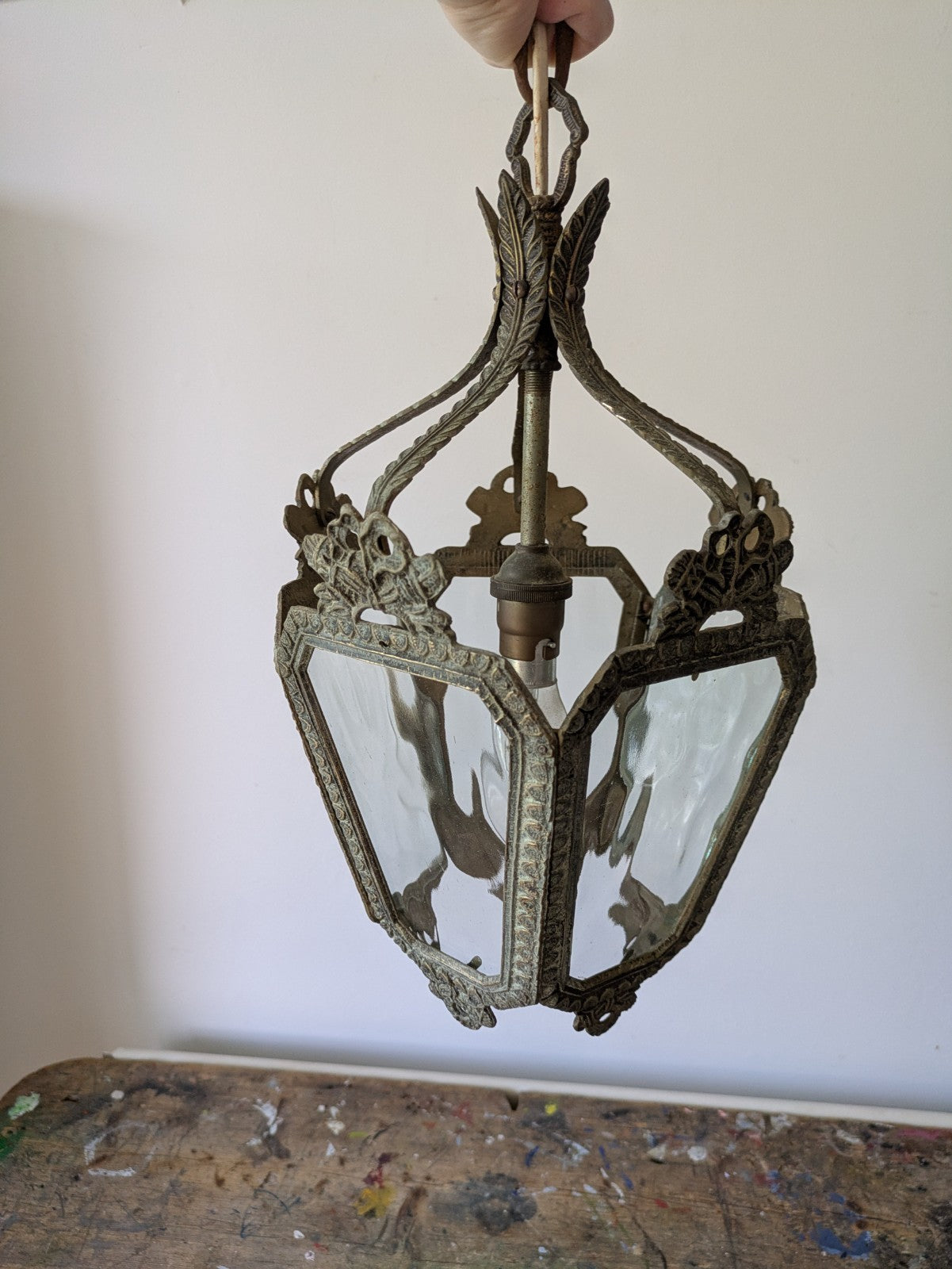 Vintage Antique French Rococo Style Brass Hall Lantern Pendant Ceiling Light Vgc