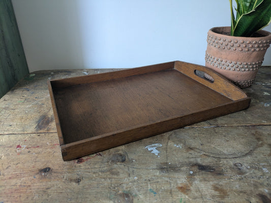 Vintage Antique Oak Wood Butlers Serving Tray with Handles Inset Prop Tea Dinner