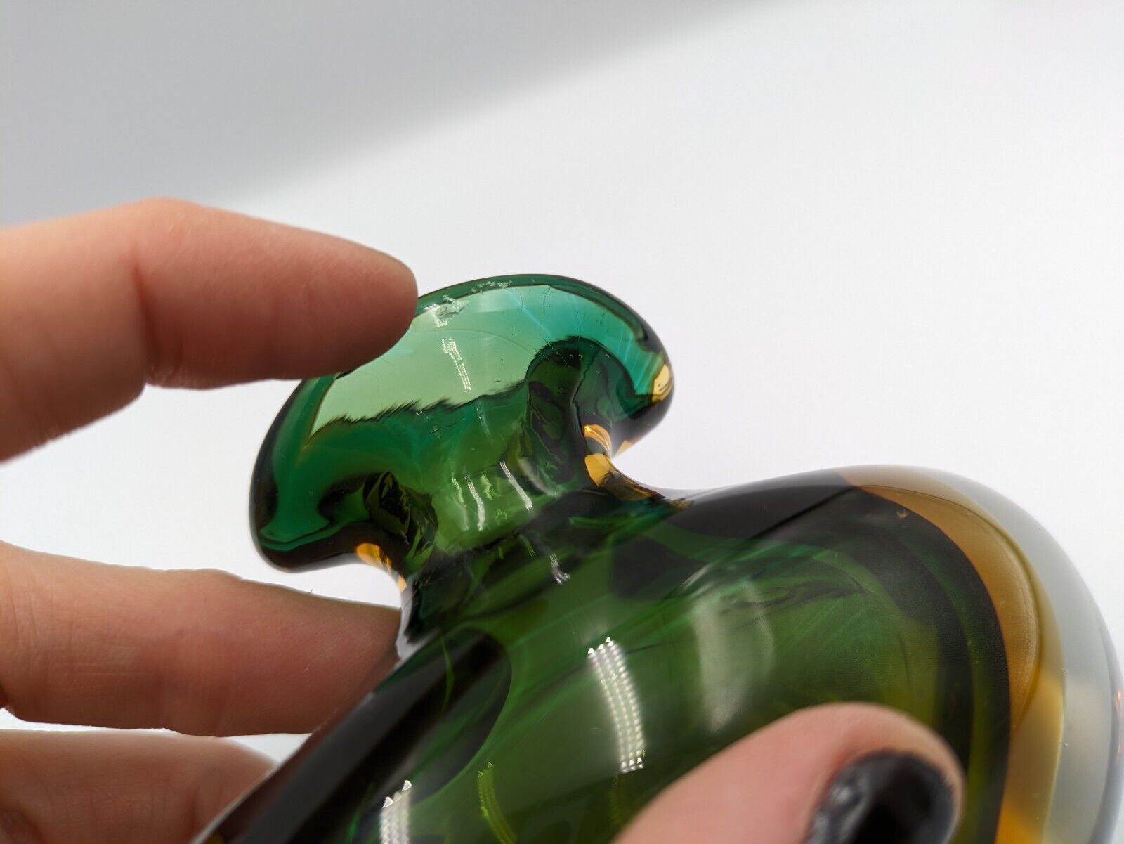 Murano Sommerso Hand Blown Art glass Green Amber Cased Italian perfume Bottle UV