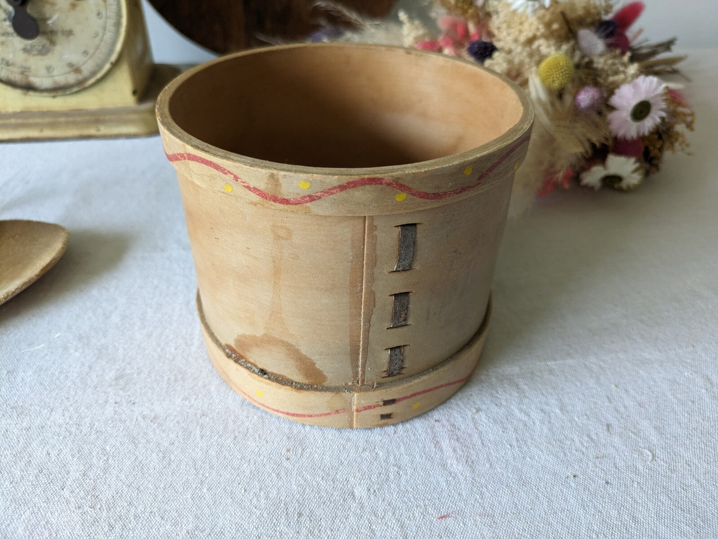 Vtg Canister Set Fruit Wood Rustic Farm House Utensil Decor Bentwood Rare Pots