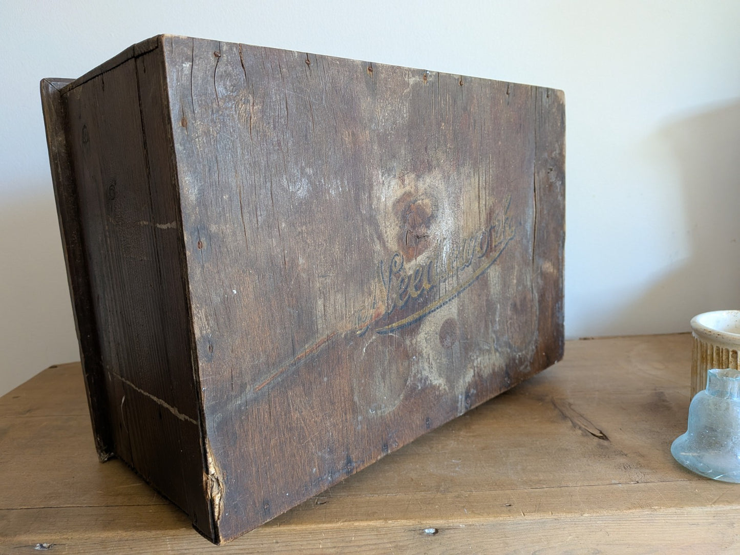 Antique Victorian Needlework Box Wooden Sewing Padded Interior Craft Gilt Letter