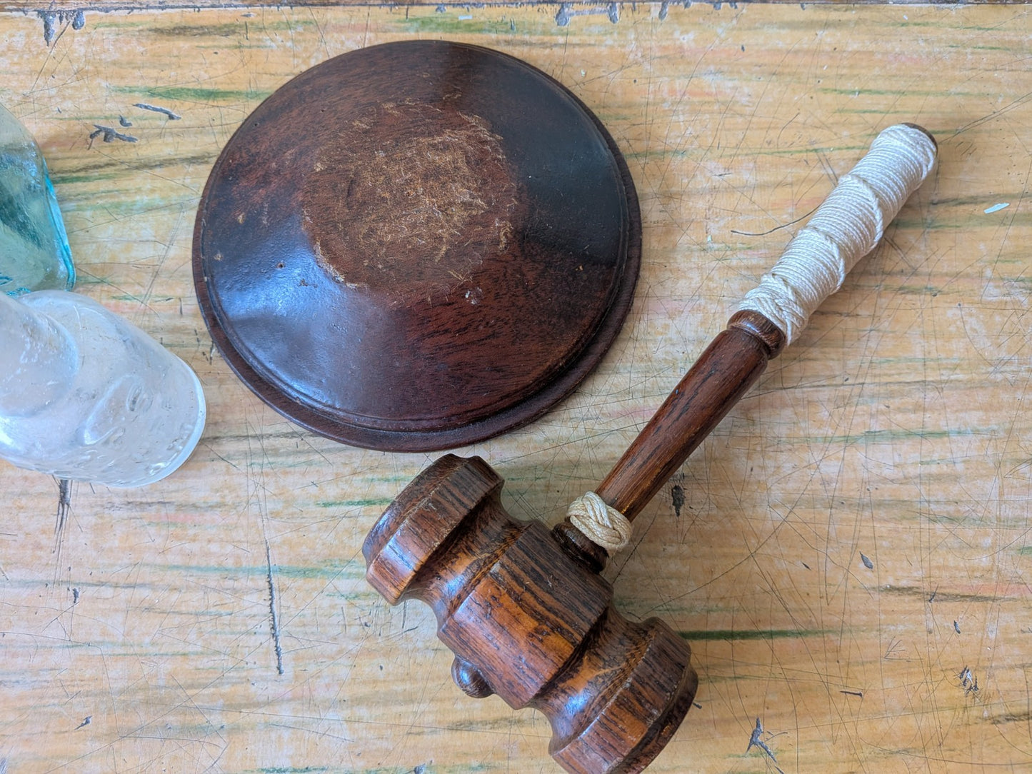 Vintage Wooden Gavel and Block Set Gift Auctioneer Judge Court Prop TV Film Vgc