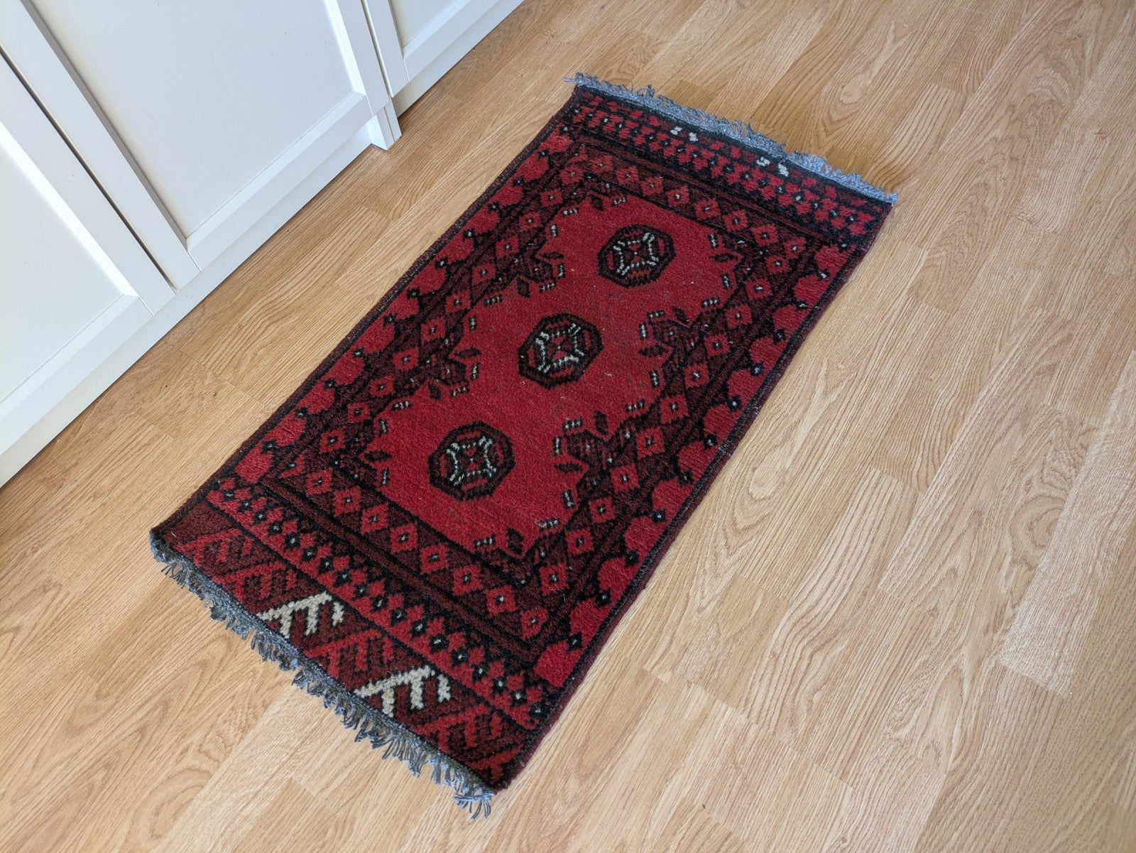 Vintage Oriental Turkish Wool Rug Red Tones 48.5 x 90cm Eastern Kayam Carpet 