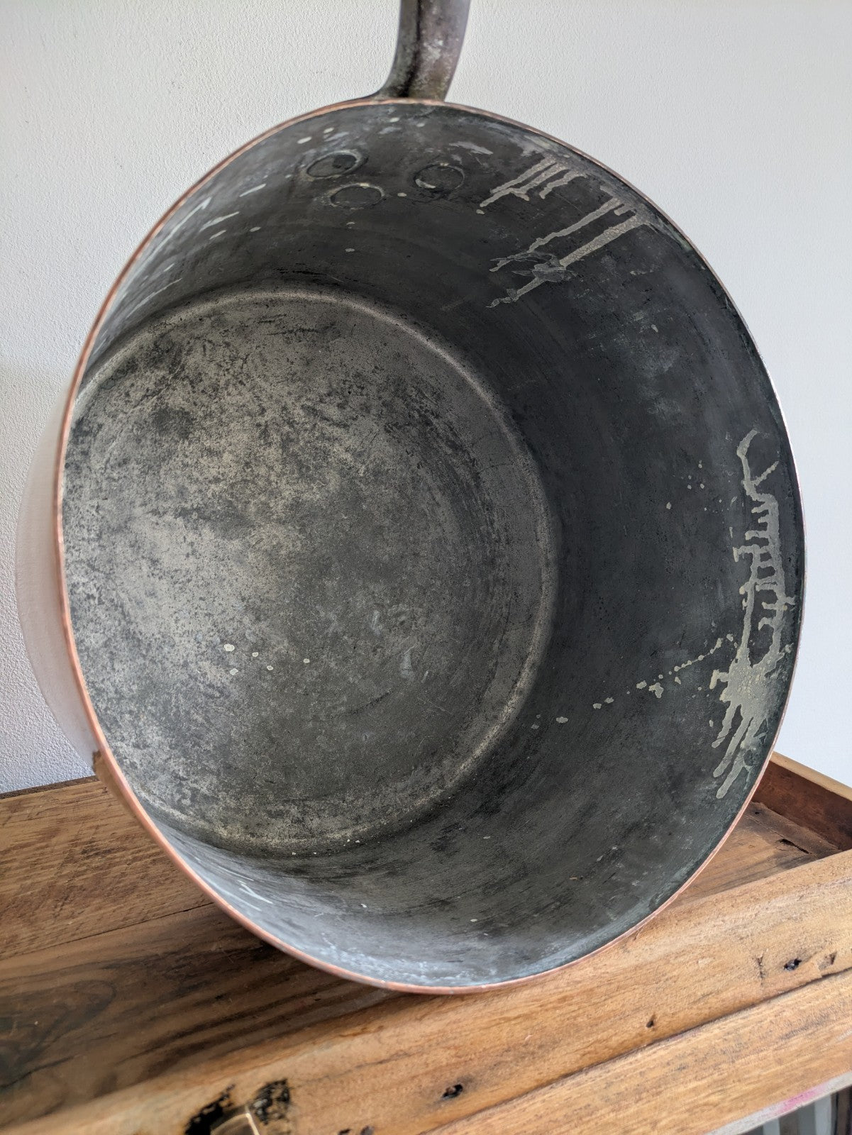 X Large Antique Georgian Copper Sauce Pan 6.9kg 32D 18.7H XL Huge Chef Cooking