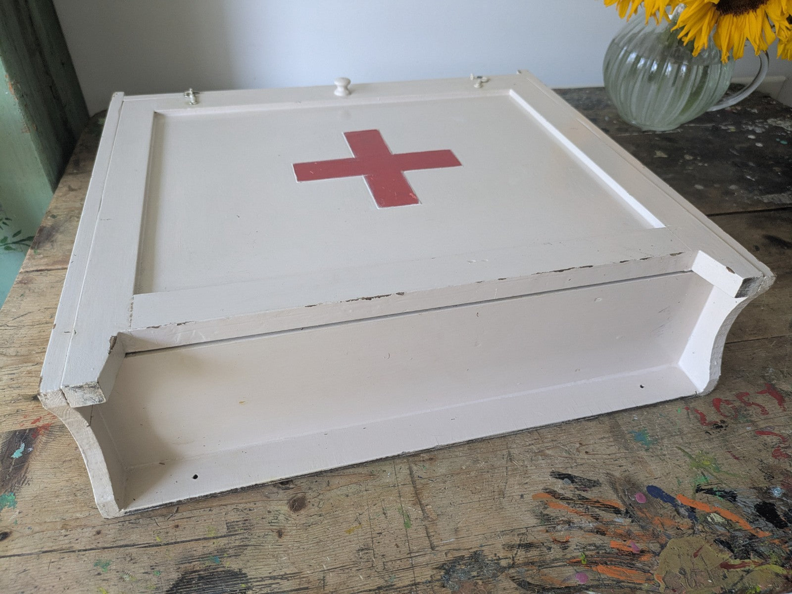 Vintage first aid medicine cabinet bathroom Wood Medical Chemist Prop Cupboard 