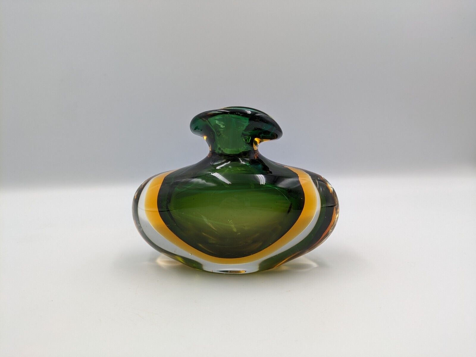 Murano Sommerso Hand Blown Art glass Green Amber Cased Italian perfume Bottle UV