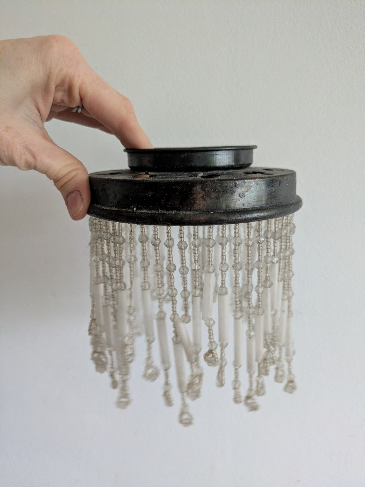 Antique French Beaded Light Shade Ceiling Art Deco Fitting Glass Bead Rare Prop