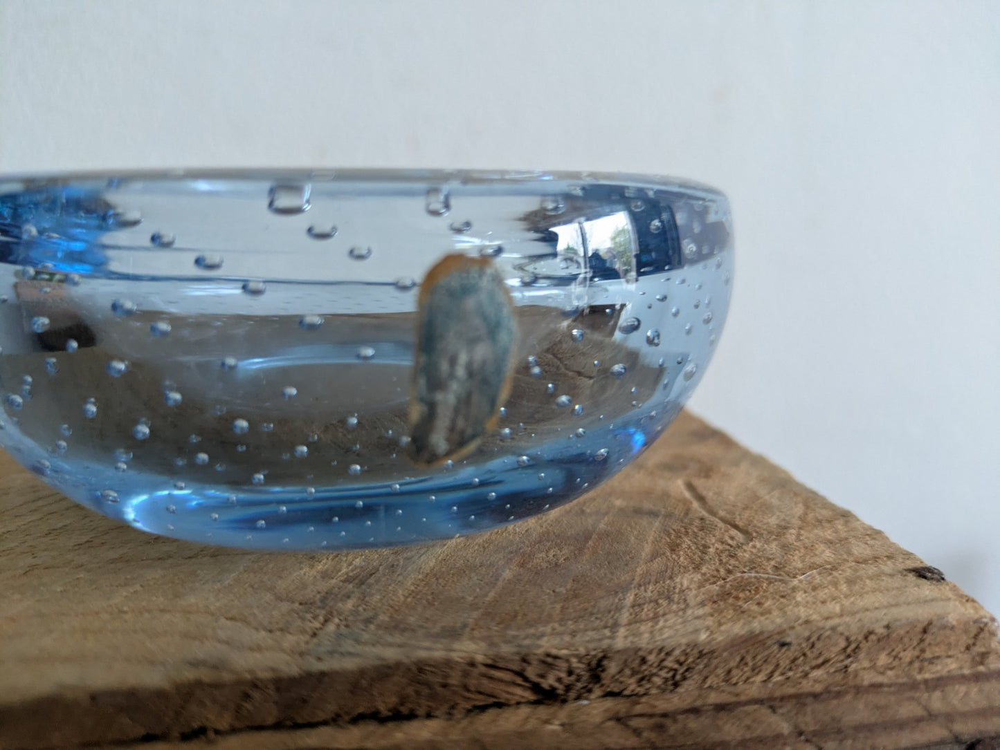 Retro Whitefriars Controlled Bubble Glass Small Dish / Bowl  Blue Vintage 1970's