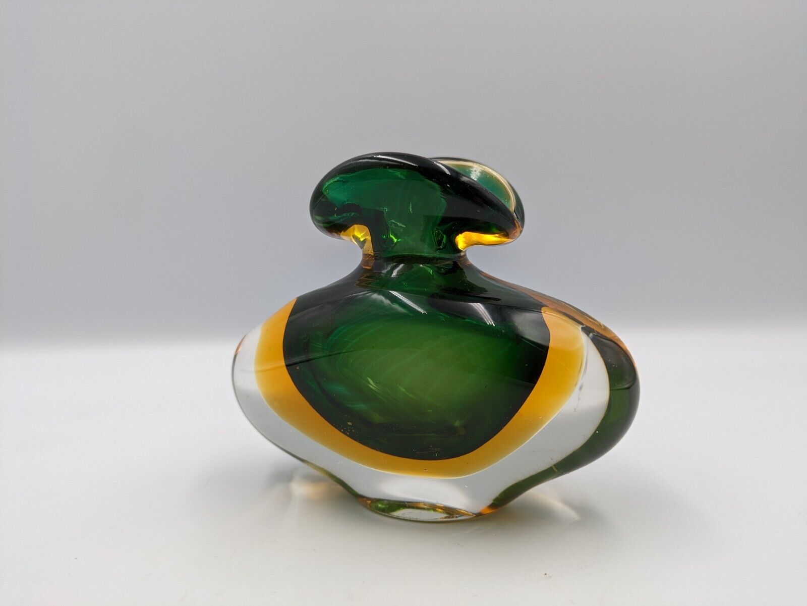 Murano Sommerso Hand Blown Art glass Green Amber Cased Italian perfume Bottle UV