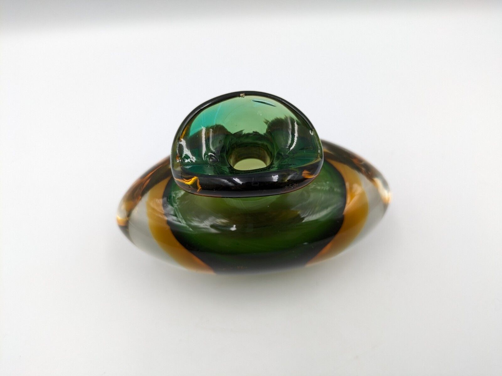 Murano Sommerso Hand Blown Art glass Green Amber Cased Italian perfume Bottle UV