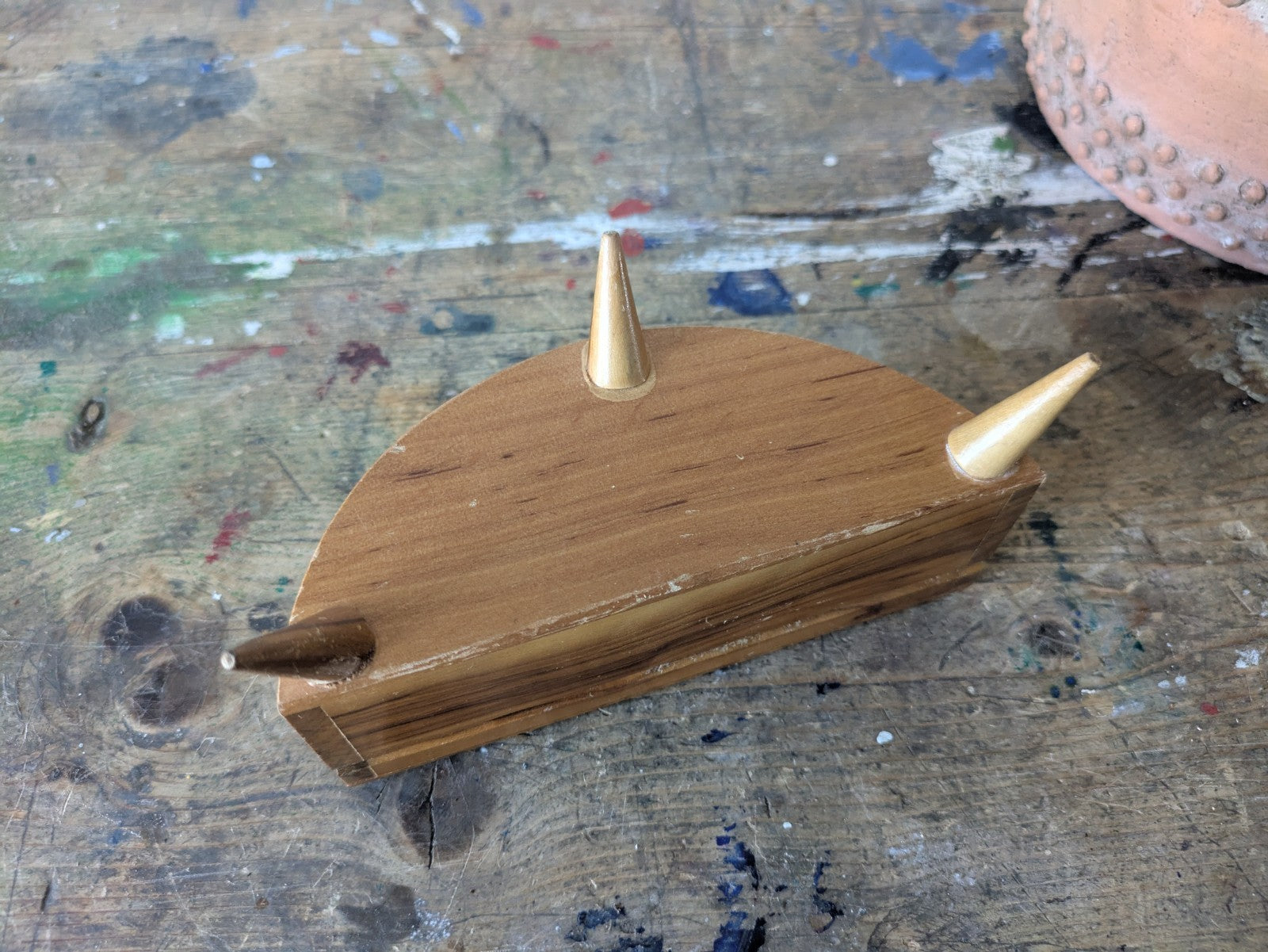 Trinket Jewelry Box Mallorca Ibiza Wood Dancers Lined Mirror Vtg Demilune Prop