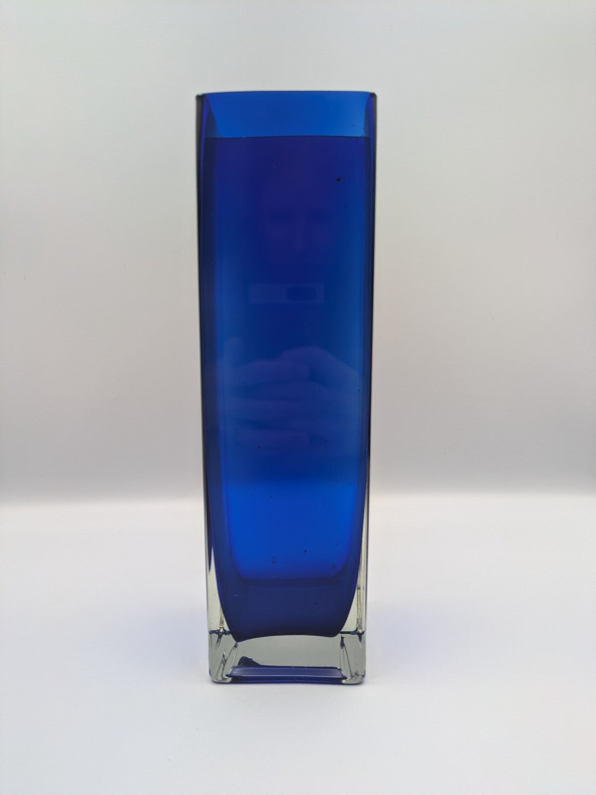 1970s Czech Bohemian Sommerso Cobalt Blue Vase by Petr Hora Square Retro Mid Cen