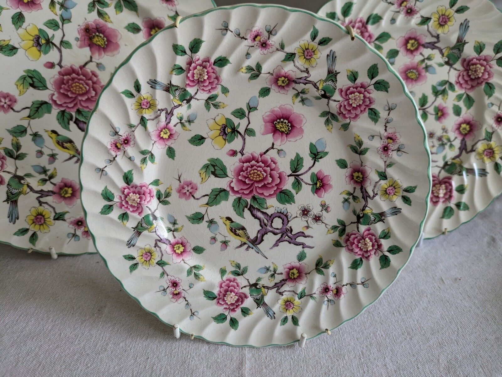3x Vintage James Kent Old Foley 'Chinese Rose' Starter Salad Dinner Plate Set Vg