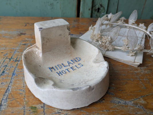 Antique Midland Hotels Ironstone Match Striker Ashtray Crazed Advertising Rare 