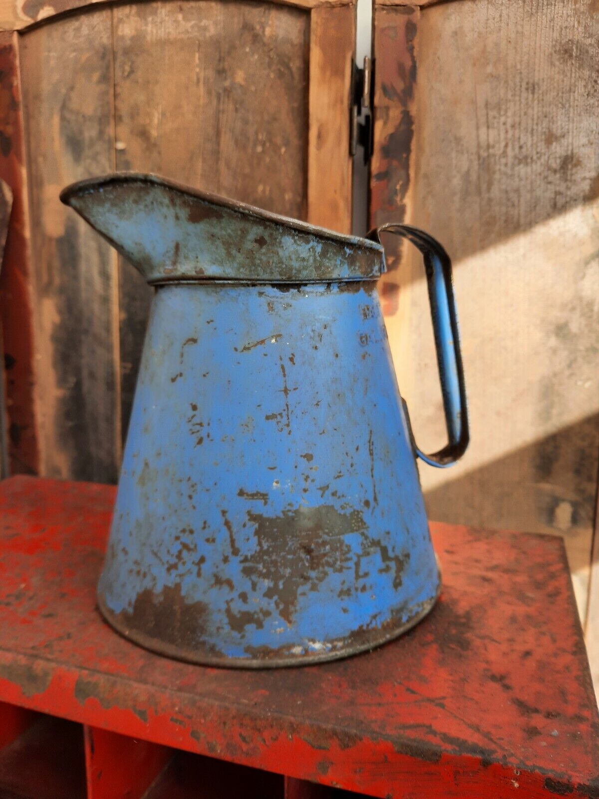 Vintage Blue Oil Jug, Pourer, Half Gallon, 1960's / 1970's Automobilia blue vase