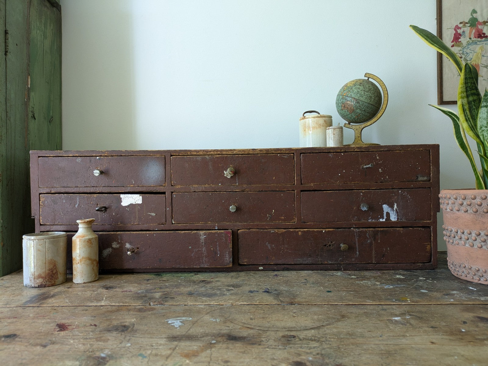 Antique Engineers Bank Of Drawers Apothecary Cabinet Chest Of Drawers Garage Vtg
