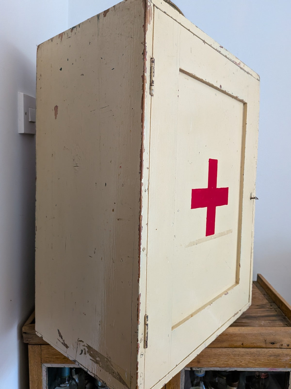 Vintage First Aid Medicine Cabinet Bathroom Wood Medical Prop Cupboard Sections