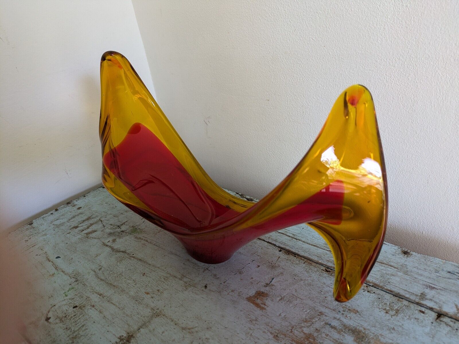Viartec Murano Style Selenium Red And Orange Spanish Glass Sculpture UV Glow Vgc