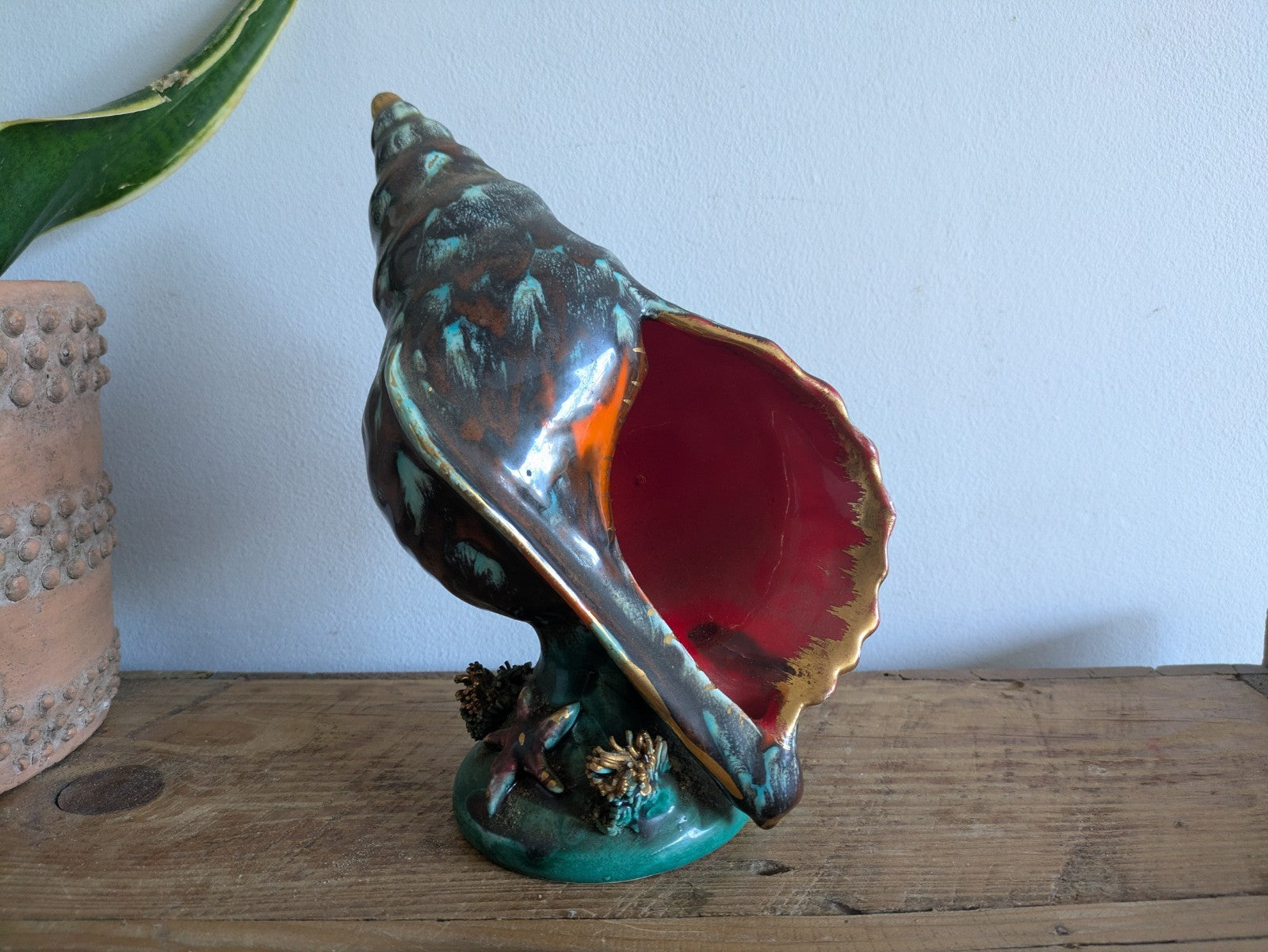 Superb Table Lamp Vallauris Ceramic Under The Sea Conch Shell French Coral VTG