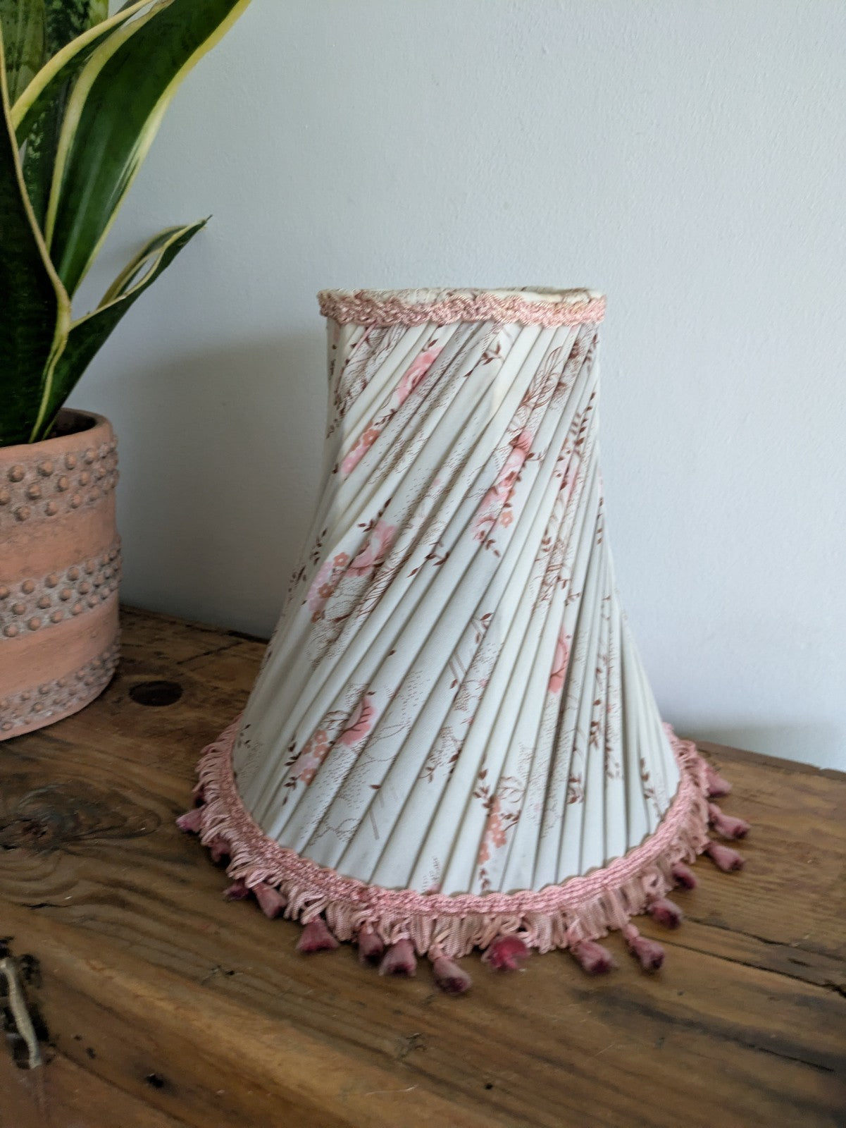 Vintage Large Floral Lamp Shade With Tassels Pleated Tall prop table lampshade 