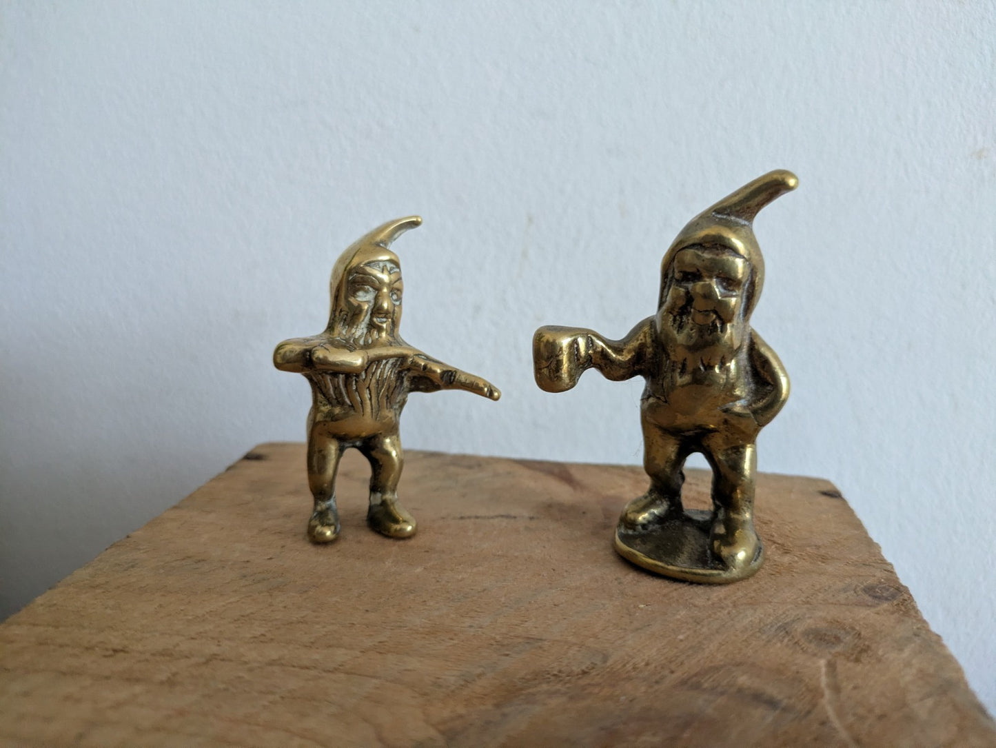 2x Vintage Miniature Brass Gnome With a Tankard & Bottle Tankard Jack MCM Pair