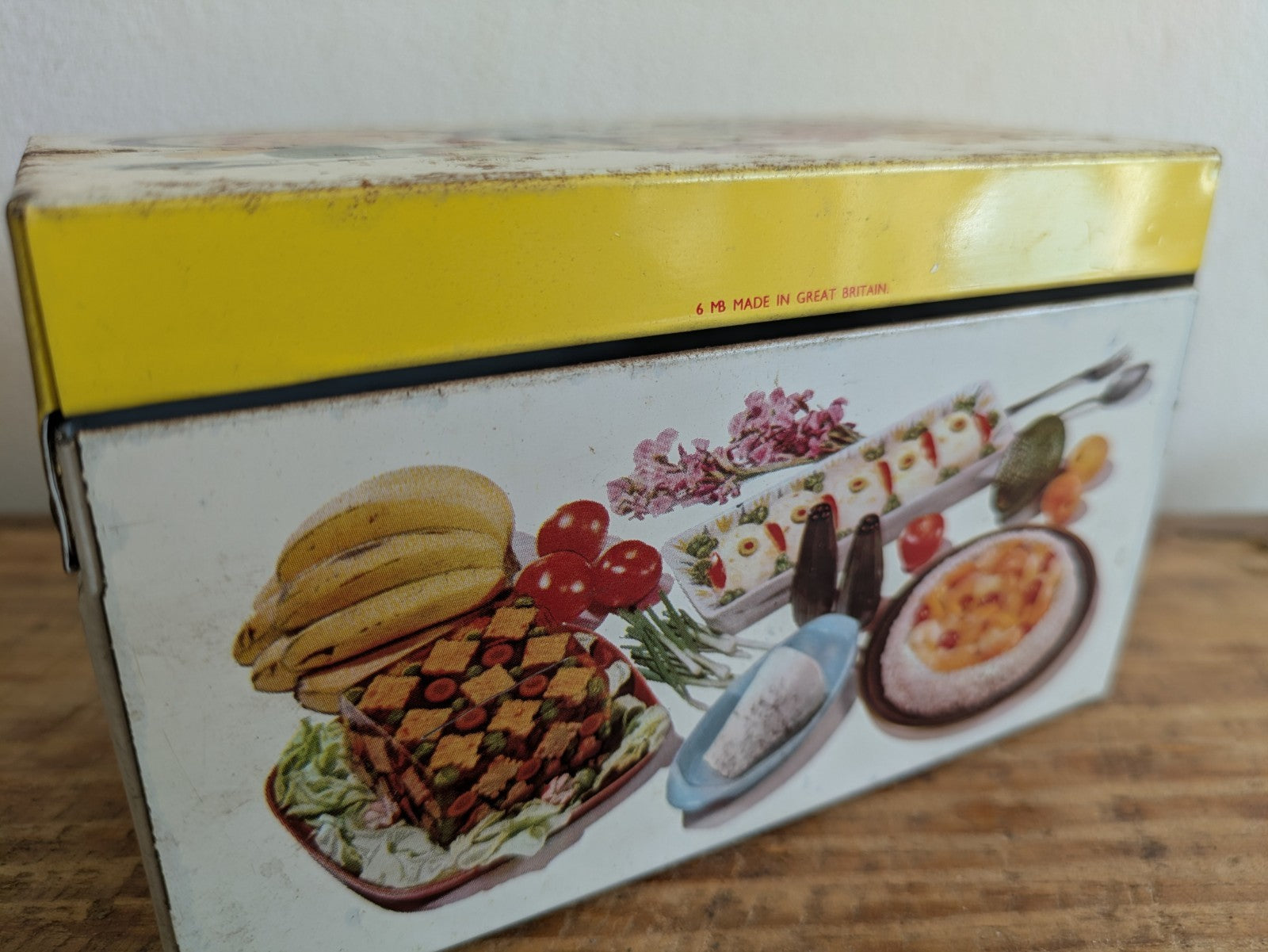 Vintage Recipes Tin small Box Mid Century Prop Kitchen Chef Gift Container Pot 