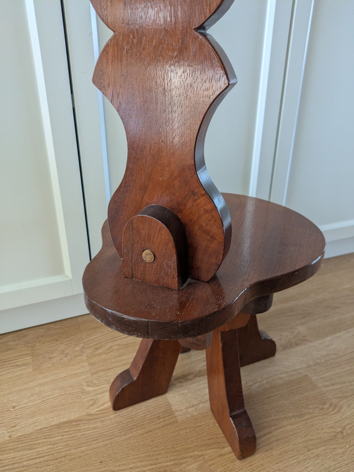 Early 20th Century Wooden Carved Spinning Chair Three Leg Tripod Child's Antique