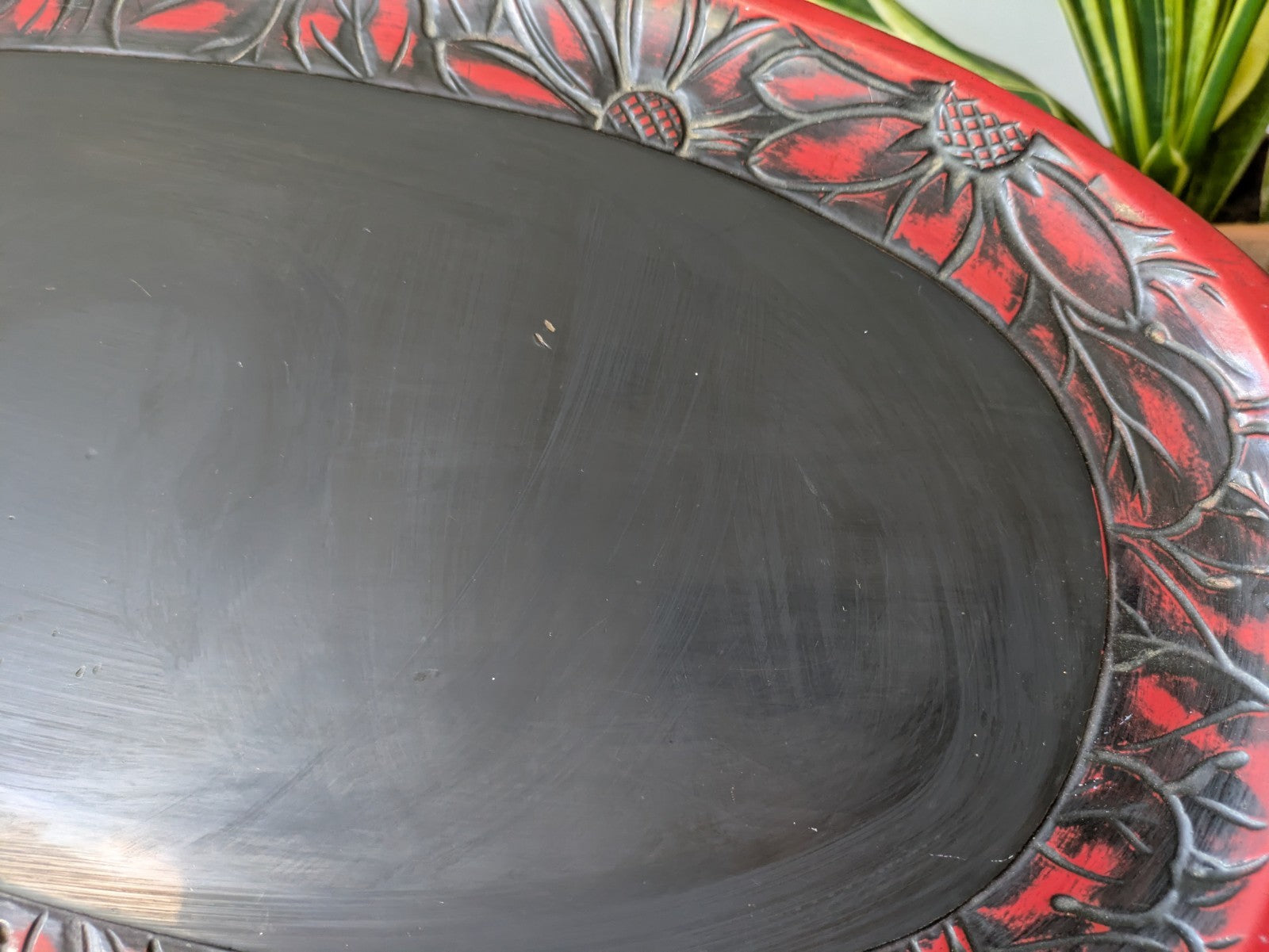 Japanese Obon Tray Lacquer Vintage Kamakura Tradition Carved Large Rare Floral!