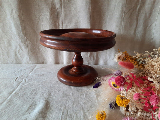 Vintage Hand Turned Elm Wood  Domed Centre Pedestal Fruit / Nut Bowl Antique!!! 