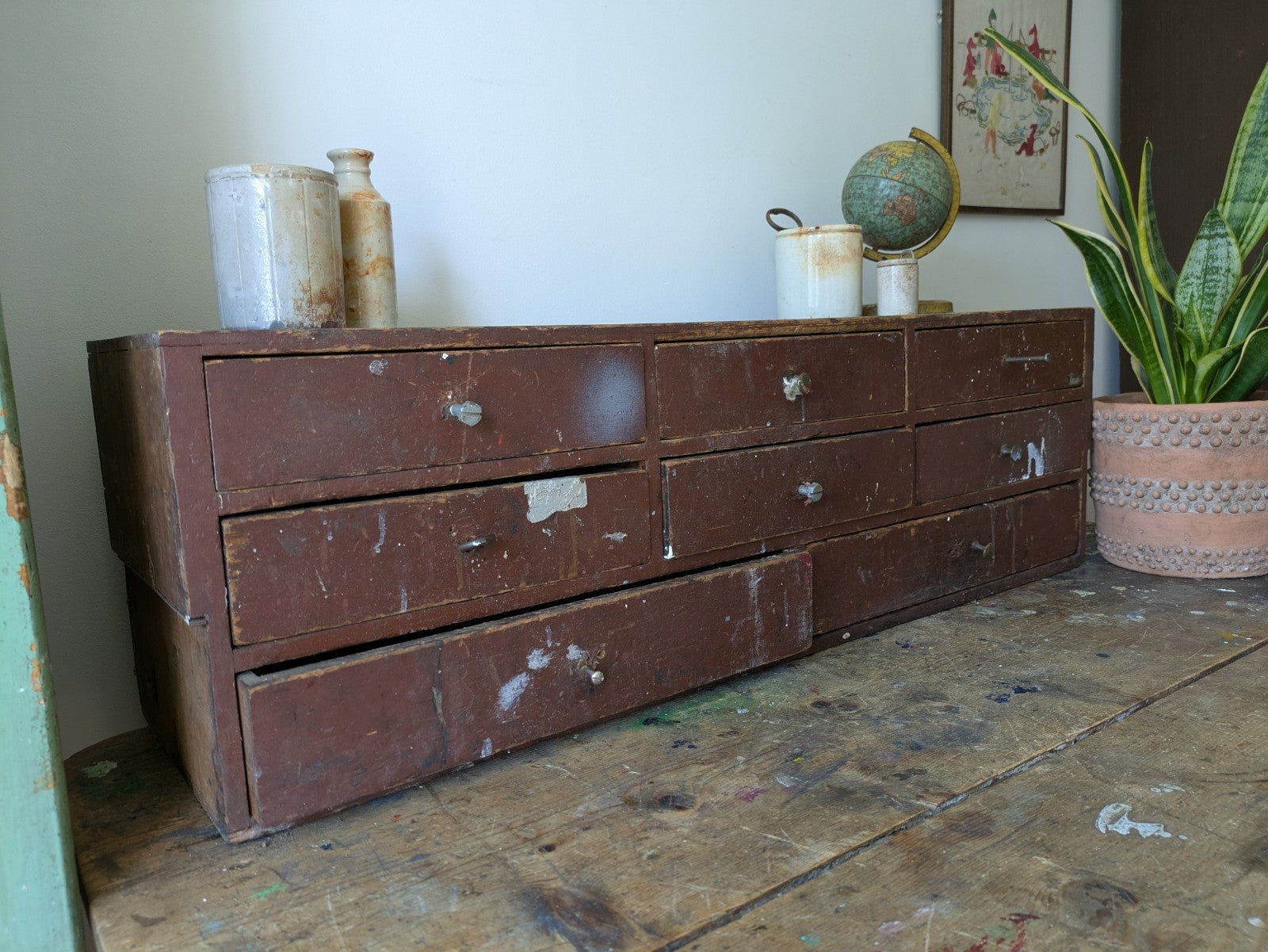 Antique Engineers Bank Of Drawers Apothecary Cabinet Chest Of Drawers Garage Vtg