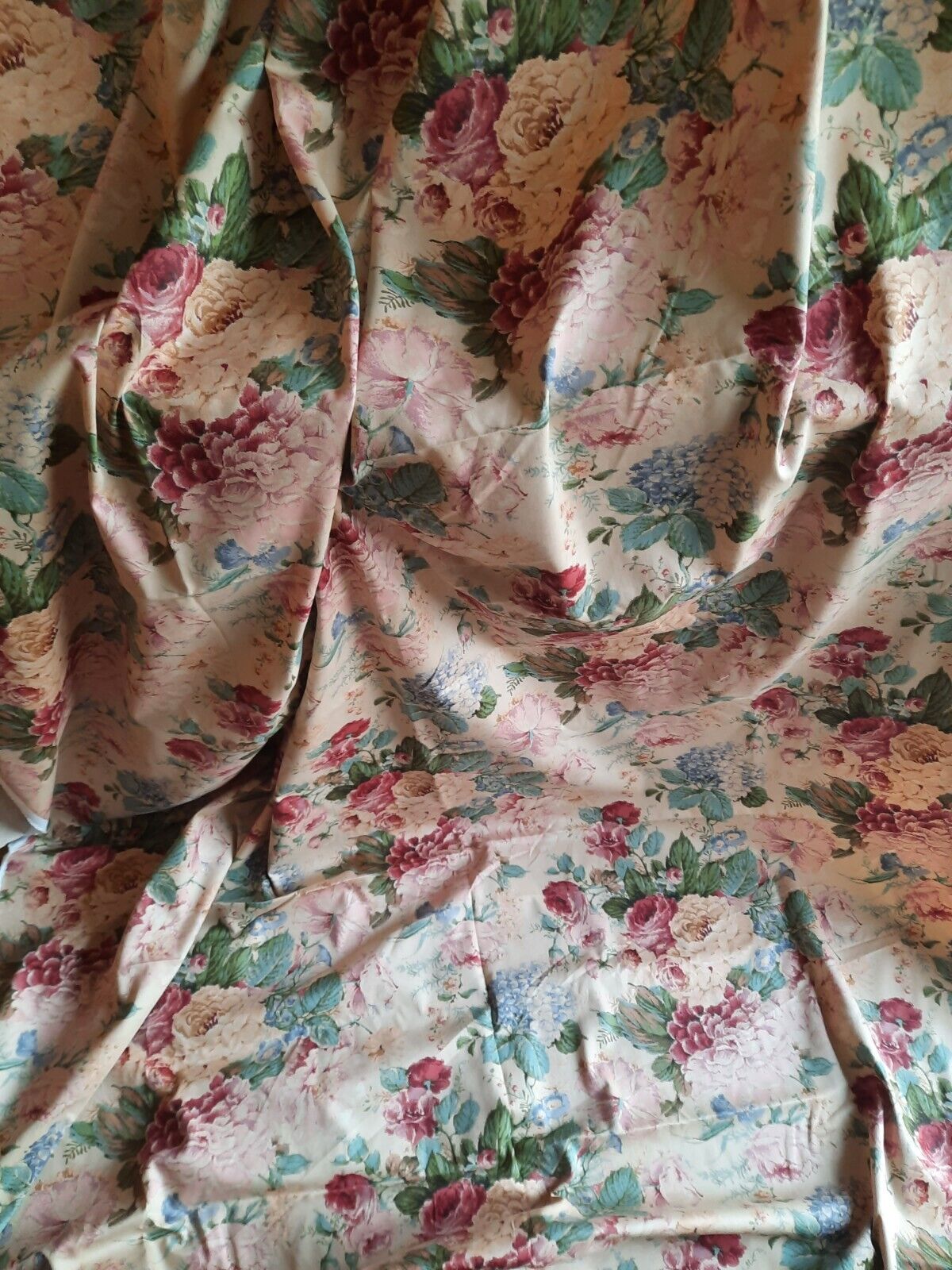Country house floral curtain Fabric Material cotton Cabbage Rose Floral Vtg 3.3m