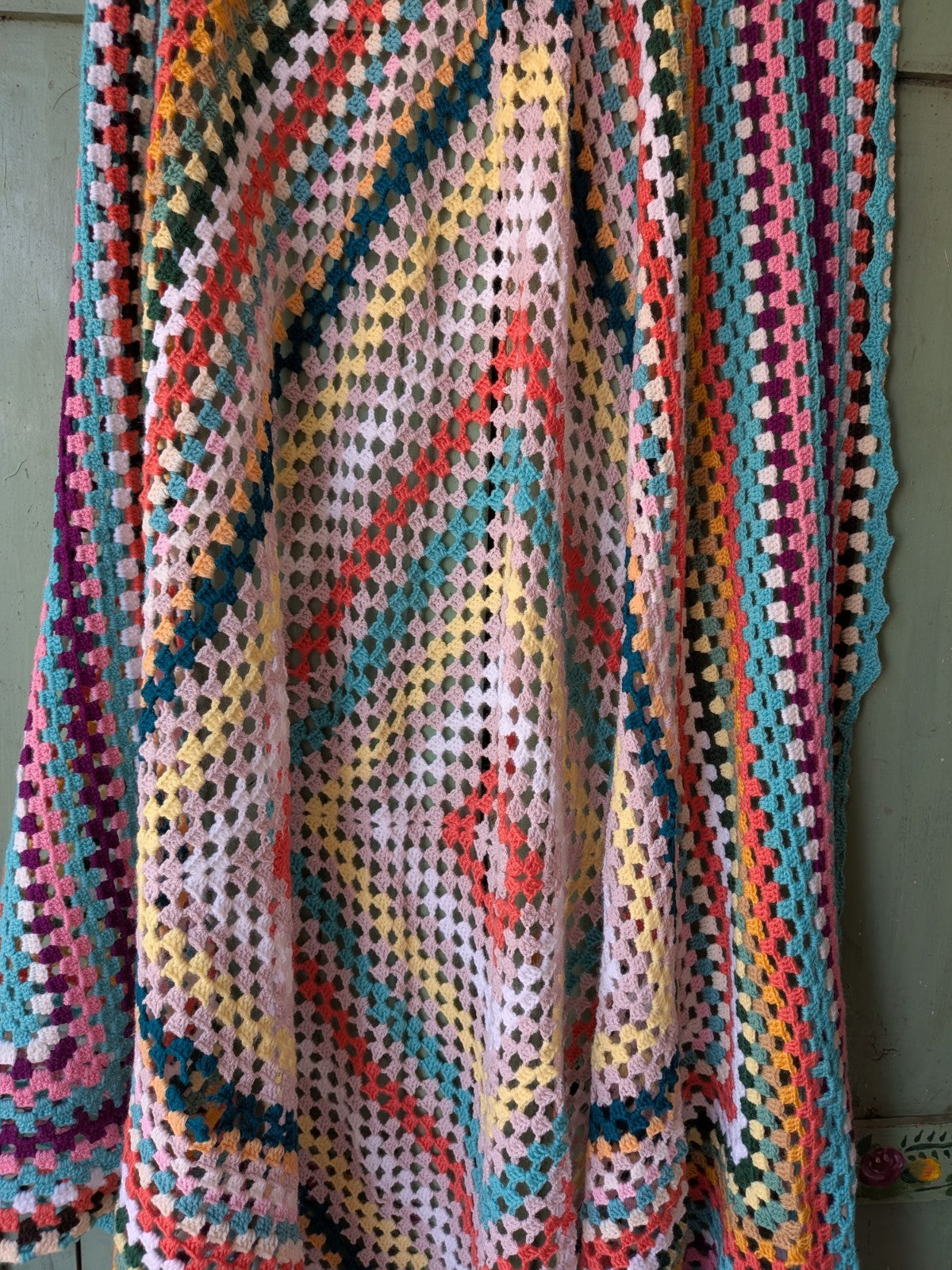 Handmade Granny Crochet Blanket Square Campervan Sofa Throw Picnic VW Pride Vtg 