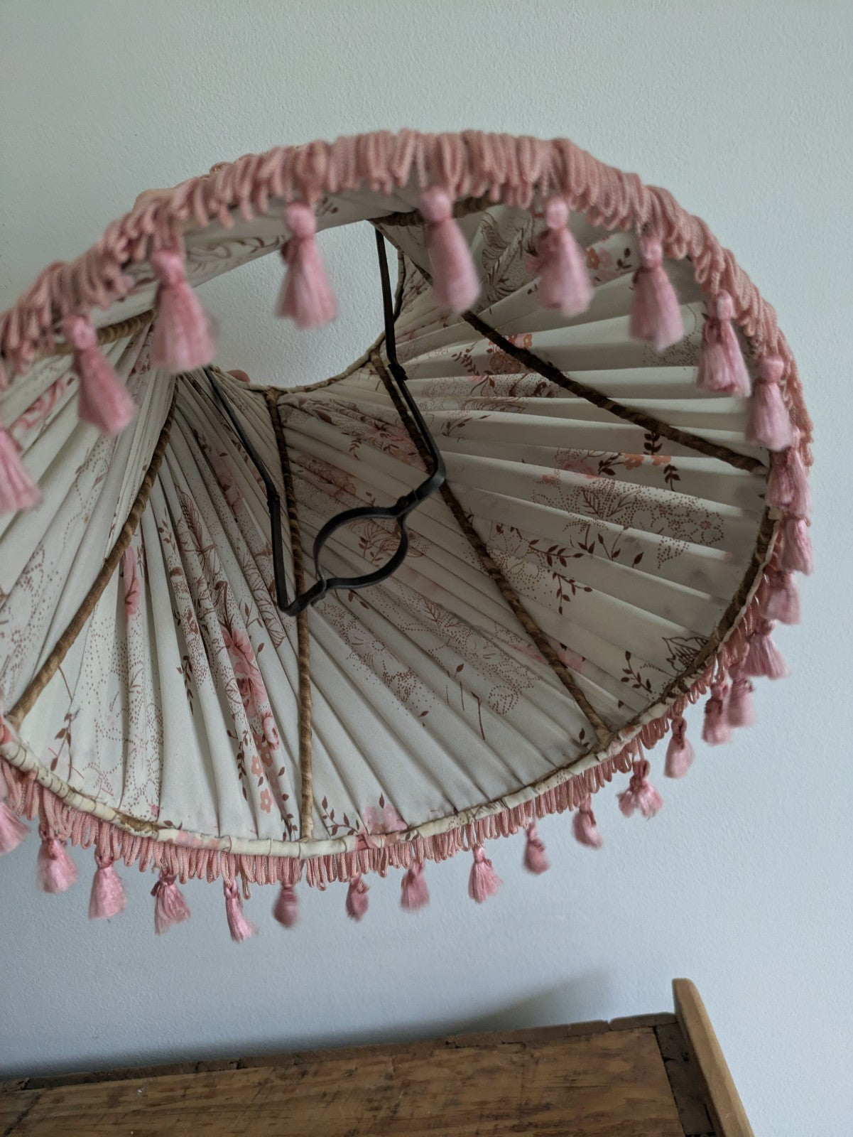 Vintage Large Floral Lamp Shade With Tassels Pleated Tall prop table lampshade 