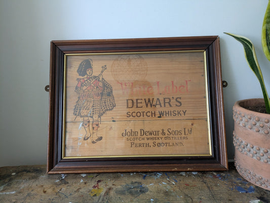 Dewars Whisky White Label Shop Pub Brewery Advertising Wooden Sign Framed Scotch
