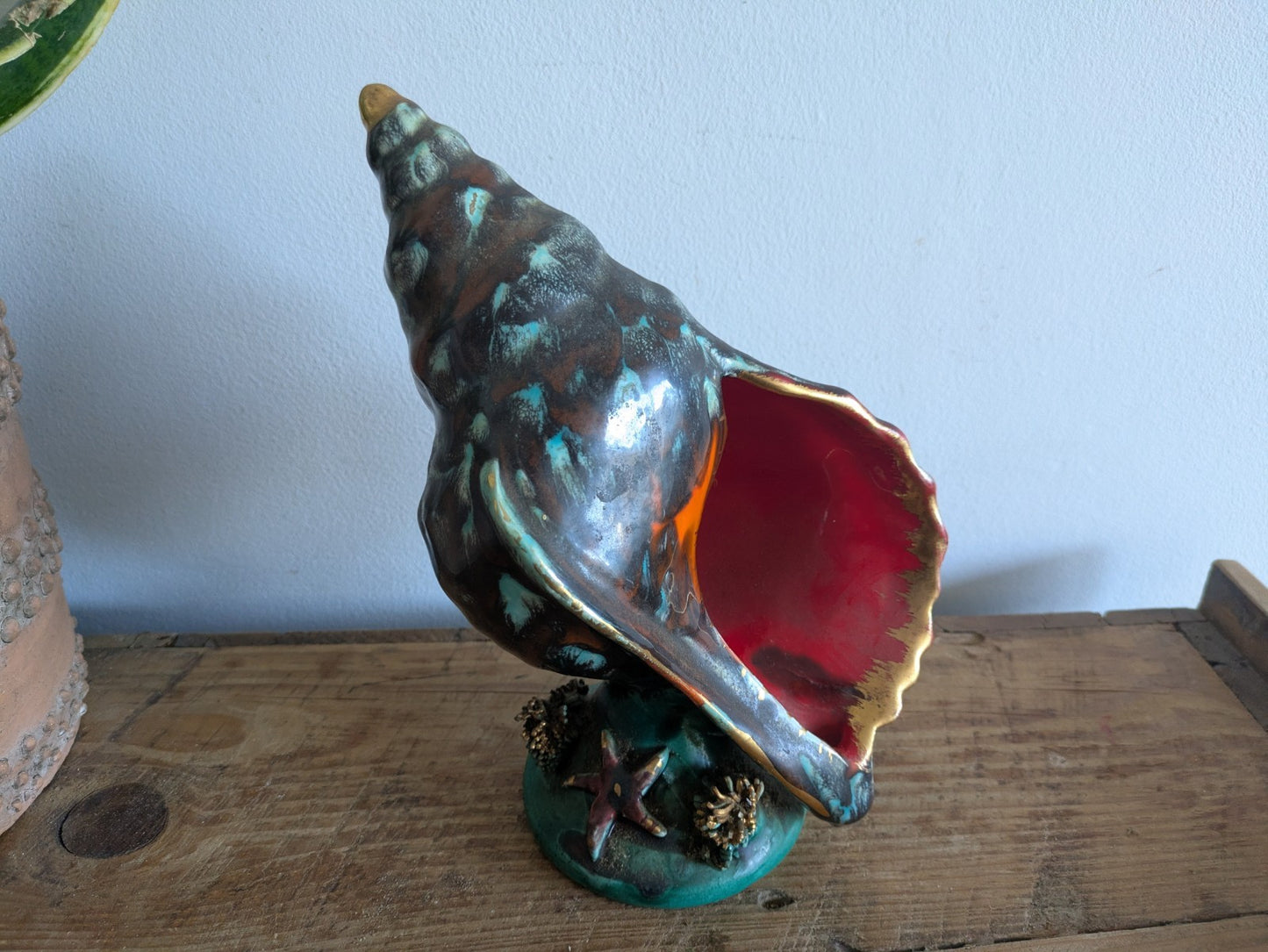 Superb Table Lamp Vallauris Ceramic Under The Sea Conch Shell French Coral VTG