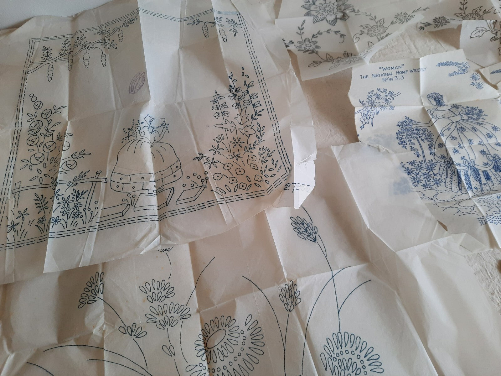 Embroidery Cross Stitch Transfer Patterns Needlecraft Antique Vtg 30s Crinoline