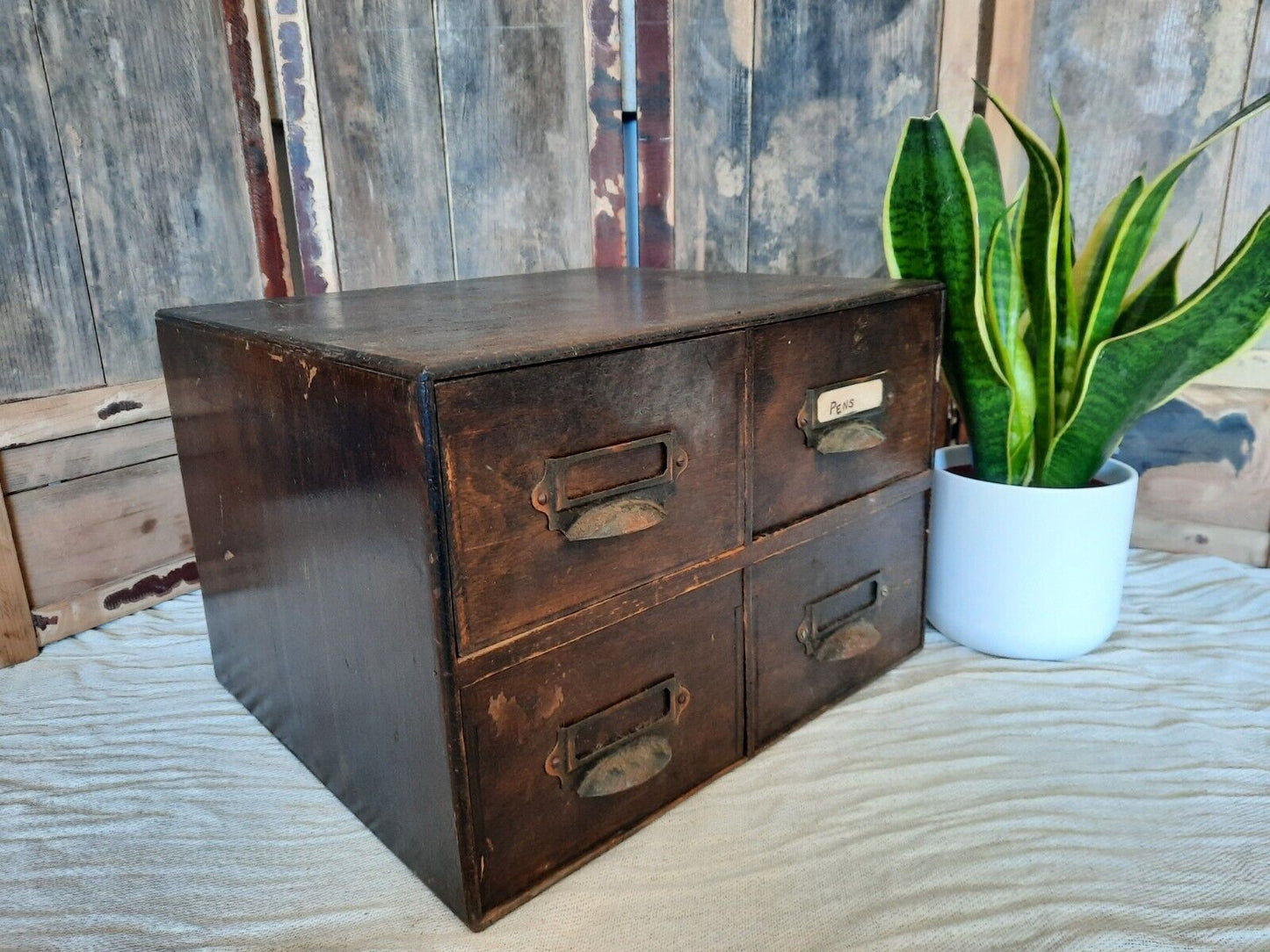 Antique engineering 4 drawer Wood Drawers garage printer file index drawers old