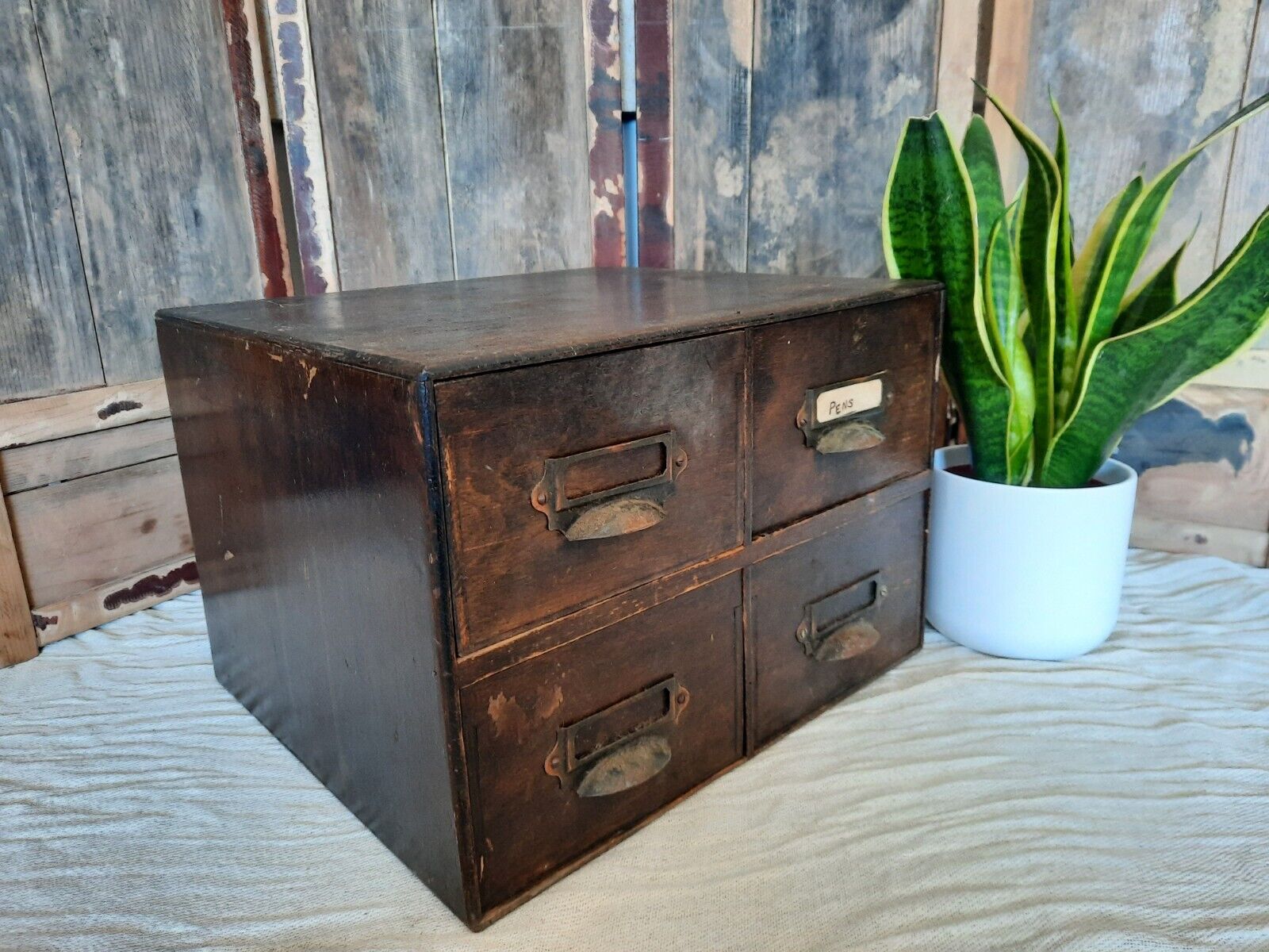Antique engineering 4 drawer Wood Drawers garage printer file index drawers old