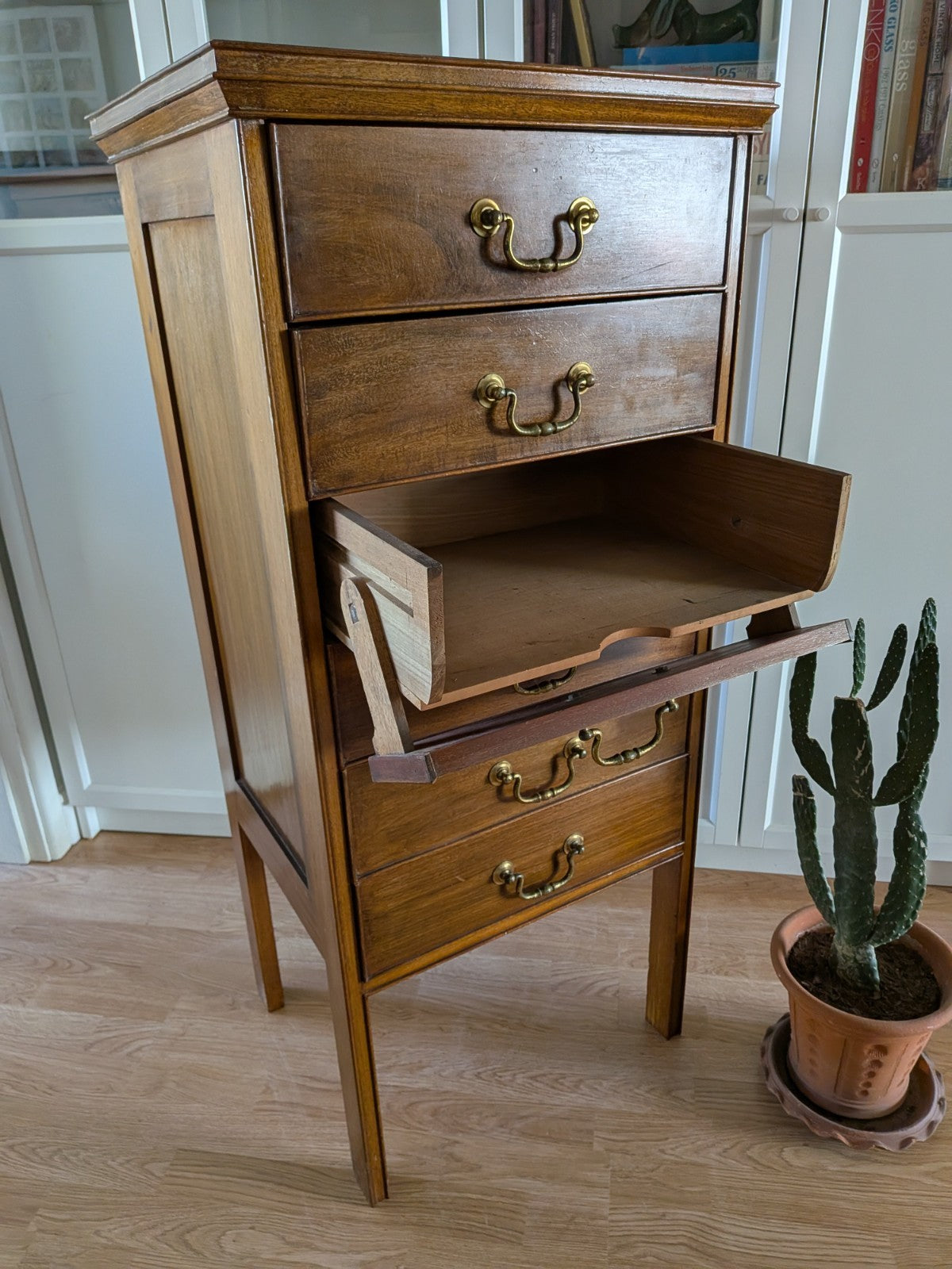 Antique Vtg Edwardian Mahogany Cabinet Chest Sheet Music 6 Drop Front Drawers Vg