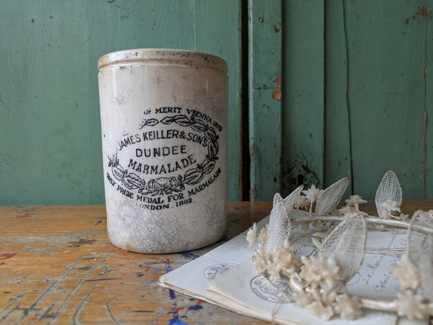 Antique 3 lb James Keiller & Son’s Dundee Marmalade English Advert Pot, c. 1885