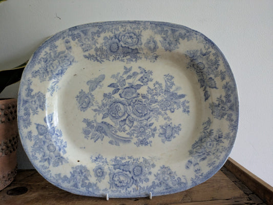 Asiatic Blue & White Vintage Victorian Antique Pheasant Serve Meat Plate Platter