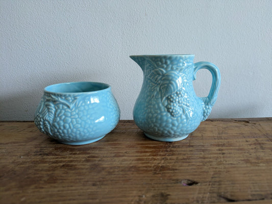 Vintage WADE England TEA SET Milk Pitcher/Creamer/Sugar Turquoise Blue Jug Prop